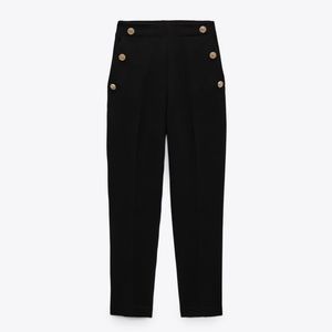 Zara Straight Leg Pants with Metallic Buttons